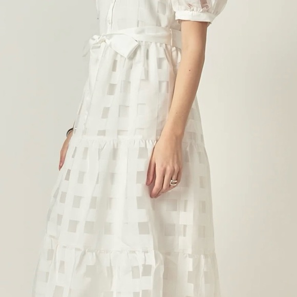 English Factory White Check Puff Sleeve Midi Dress - Picture 5 of 12